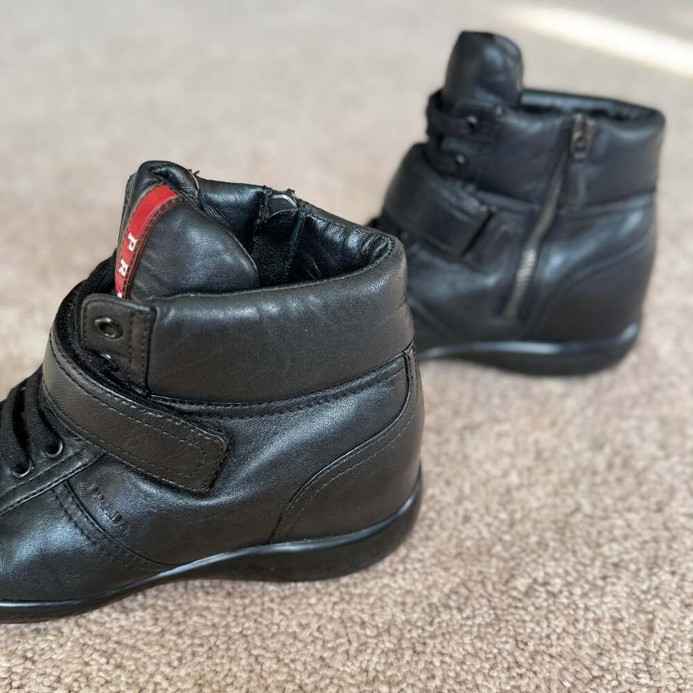 PRADA High-Top Black Soft Leather Sneakers Women’s Size 7 - Picture 4 of 10